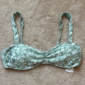 Hollister Green and White Floral Bandeau Bikini Top